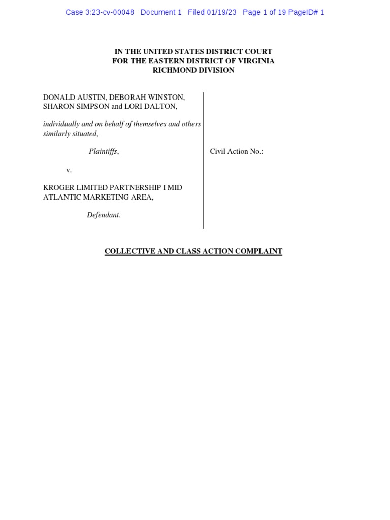 Kroger complaint download free pdf overtime class action