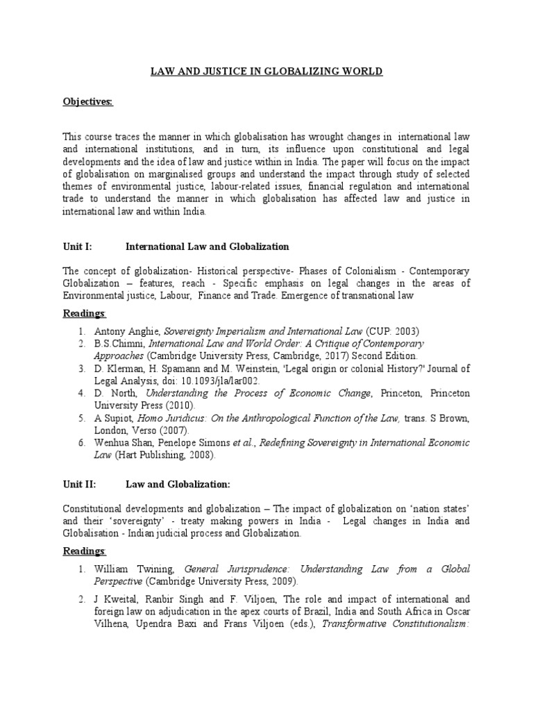 Law & Justice in Globalizing World - (Paper-I) | PDF | Globalization ...