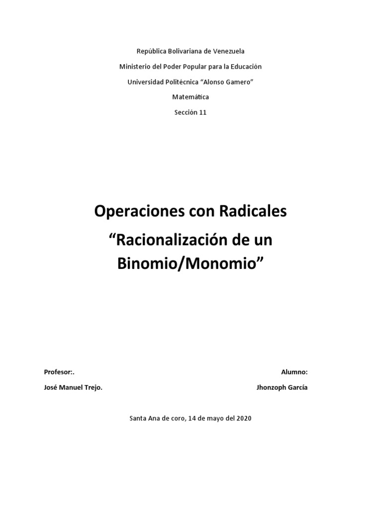 Operaciones Con Radicales Pdf Multiplicación Números