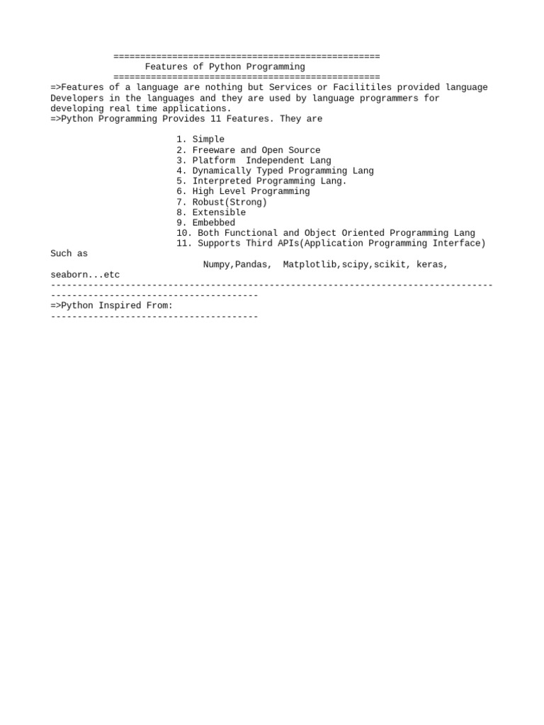 Features of Python Programming | PDF