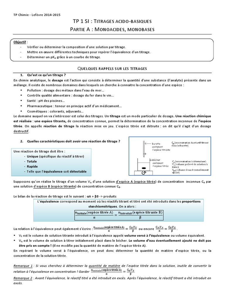 Titrages Acido-Basiques en TP | PDF | Titrage | Chimie