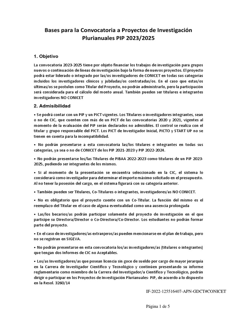 Bases de la convocatoria a pip 2023 2025 pdf bases de datos