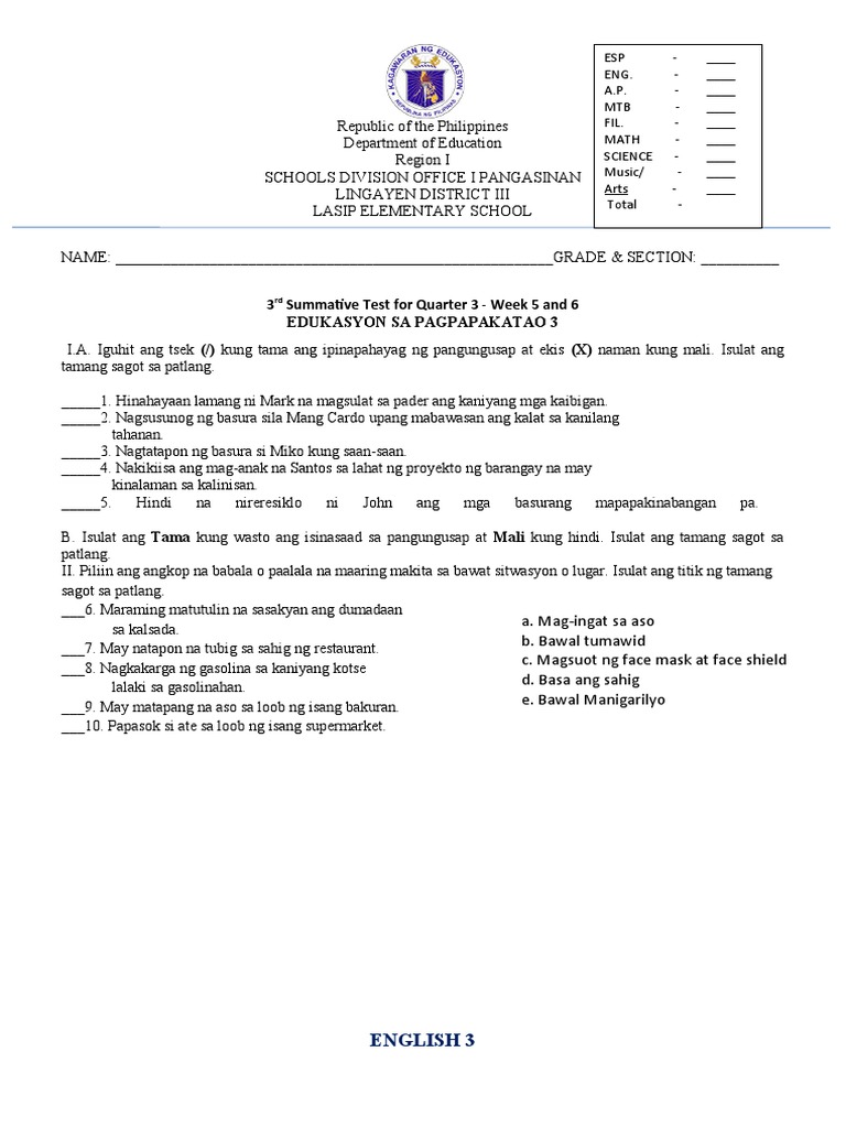 3rd Summative Test Q3 Final Pdf