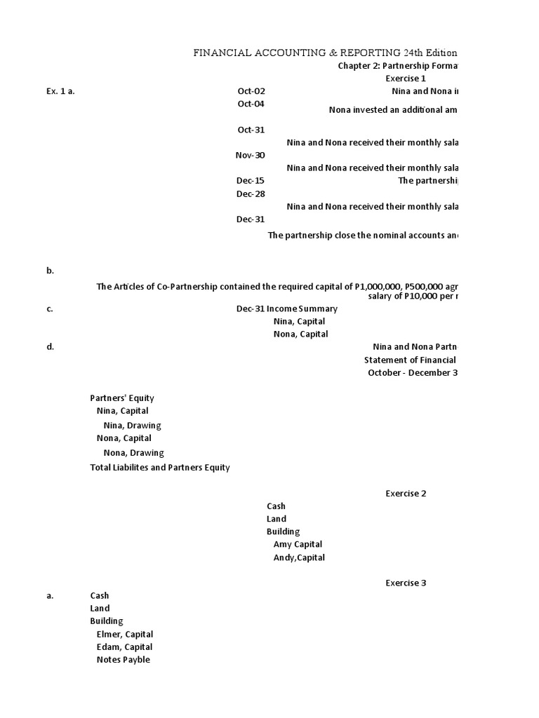 Partnership Formation and Financials | PDF | Balance Sheet | Equity ...
