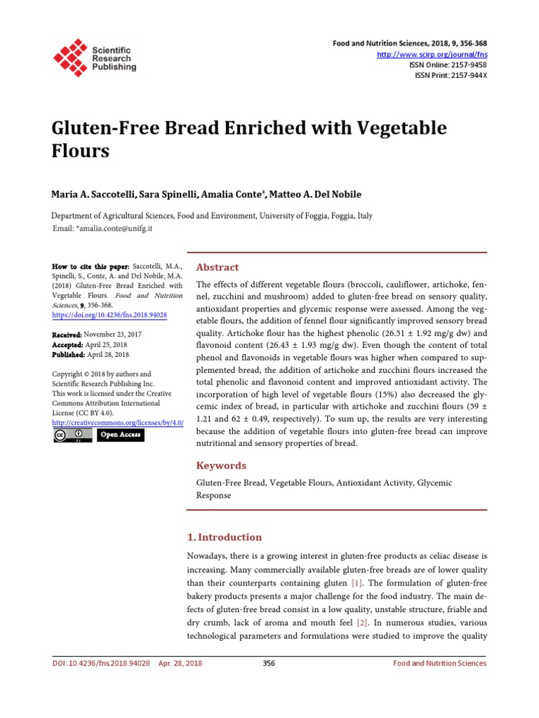GlutenFree Bread Enriched With Vegetable Flours PDF Polyphenol Glycemic Index