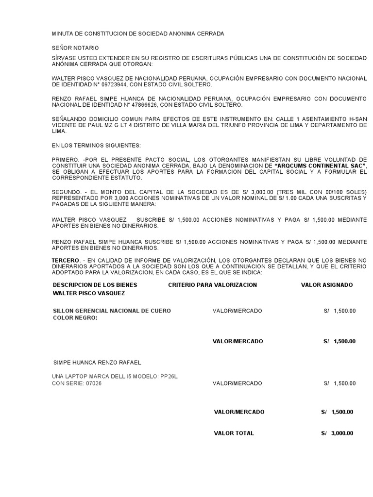 Modelo Minuta | PDF | Sociedad | Lima