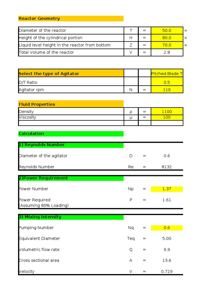 Agitator Power and Mixing Calculations | PDF | Turbine | Chemical Reactor