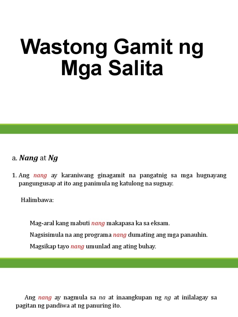 Wastong gamit ng mga salita pdf