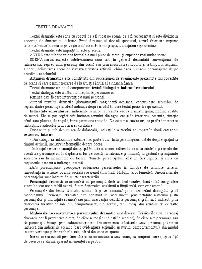 Textul - Dramatic Fisa Teoretica | PDF