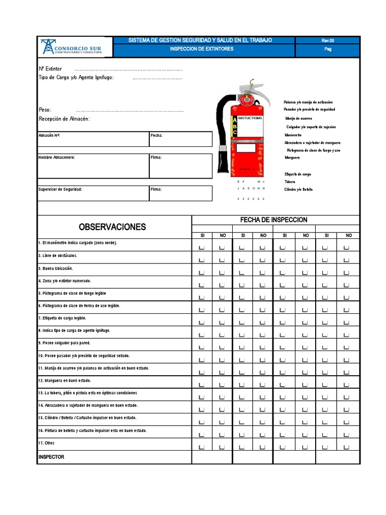 Inspección de Extintores: Formato y Checklist | PDF