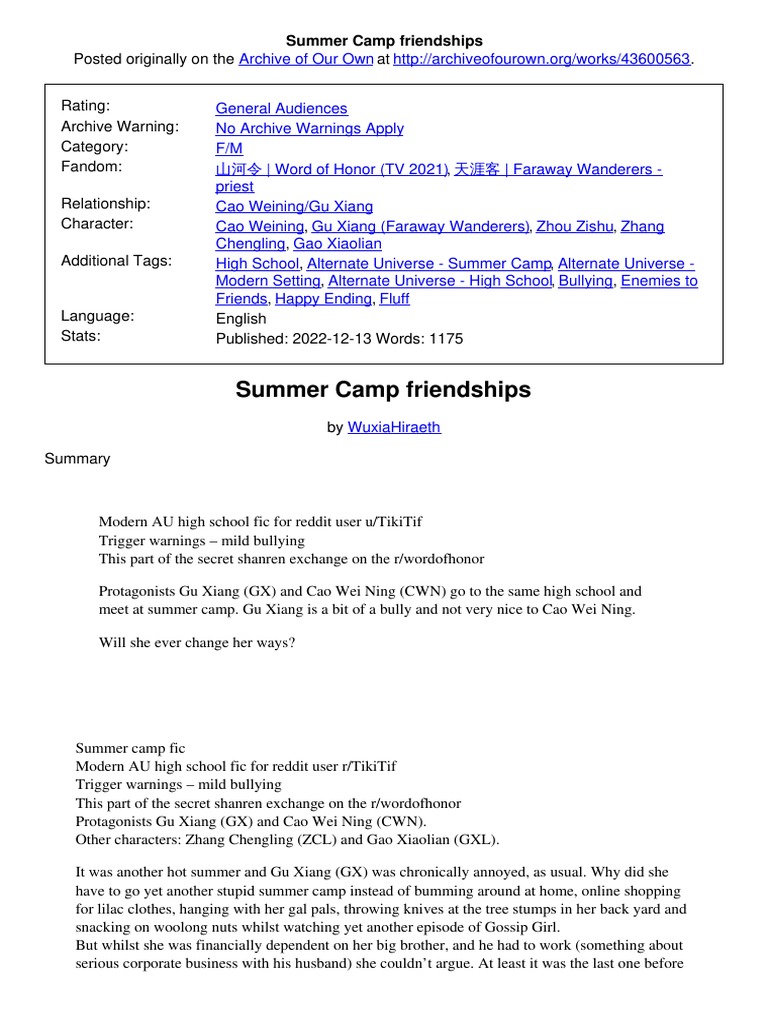 Summer Camp Friendships PDF