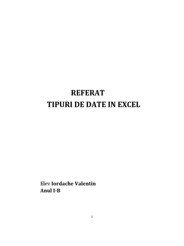 Referat Tipuri de Date in Excel | PDF