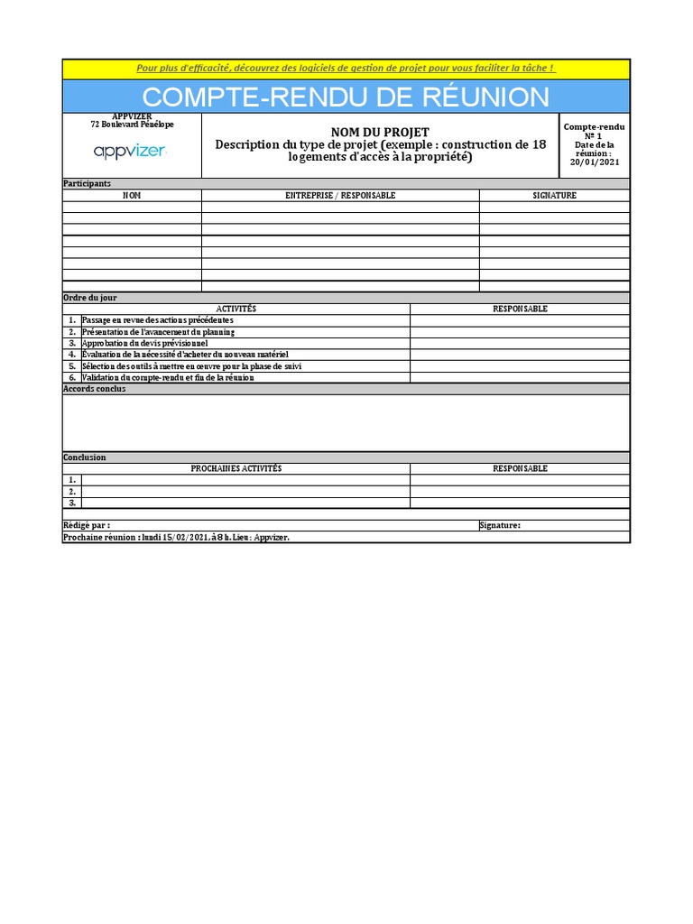 Compte Rendu de Réunion Projet | PDF | Gestion de projet | Informatique