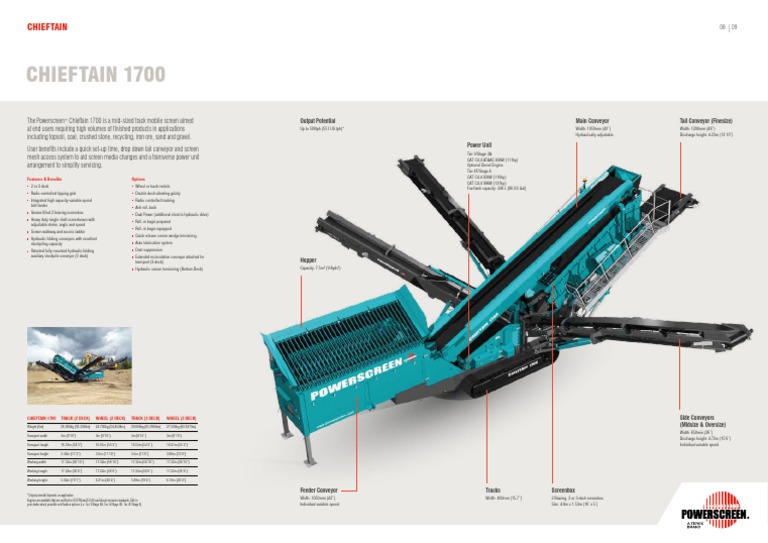 Powerscreen Chieftain 1700 Brochure | PDF | Manufactured Goods | Vehicles