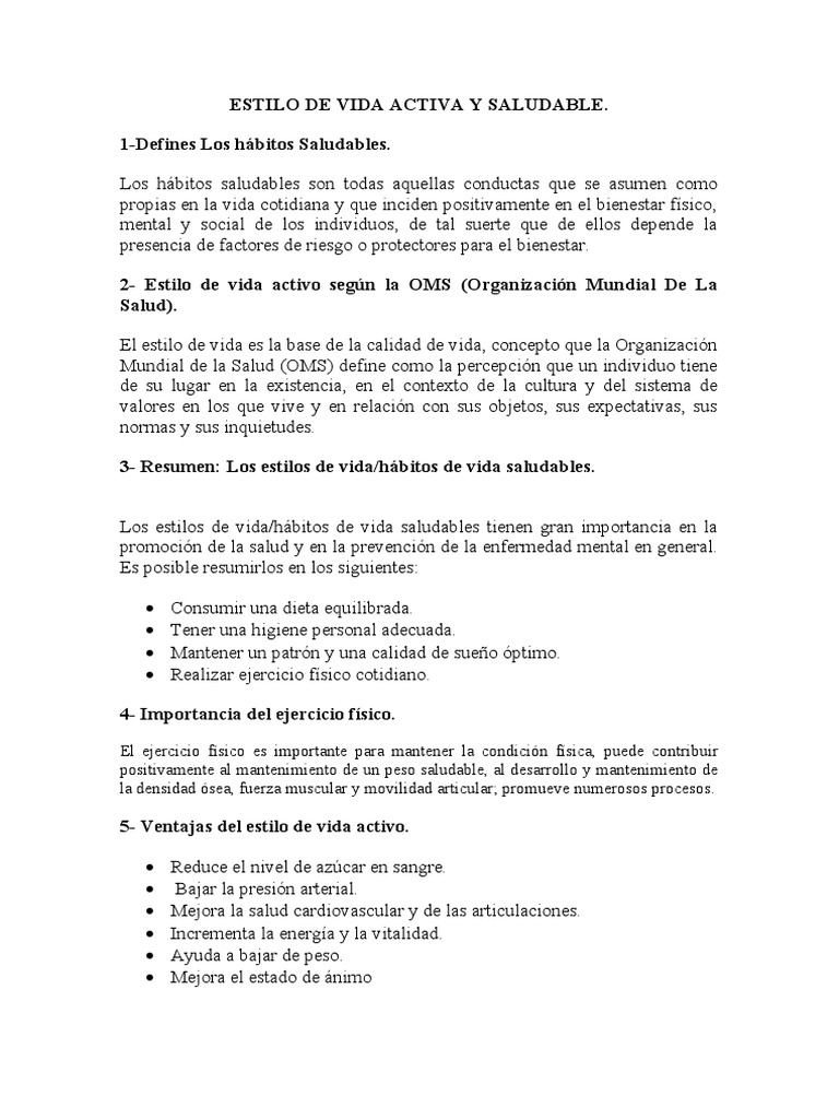 Estilo de Vida Activa y Saludable | PDF
