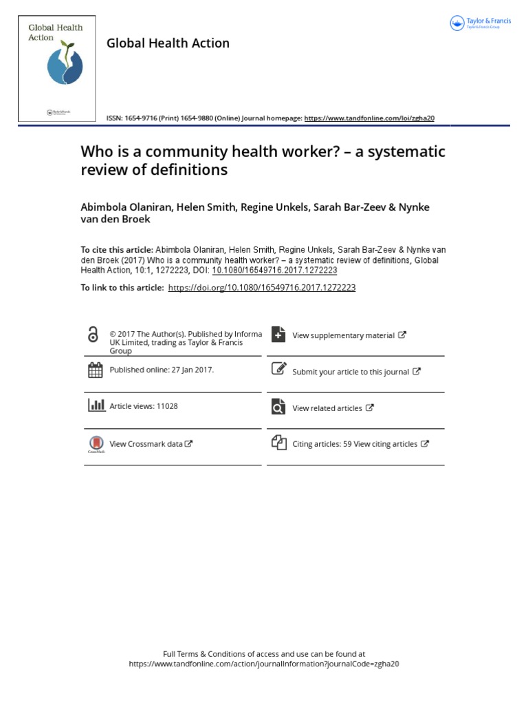 Who Is A Community Health Worker A Systematic Review of Definitions