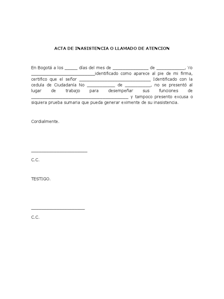 Acta de Inasistencia | PDF