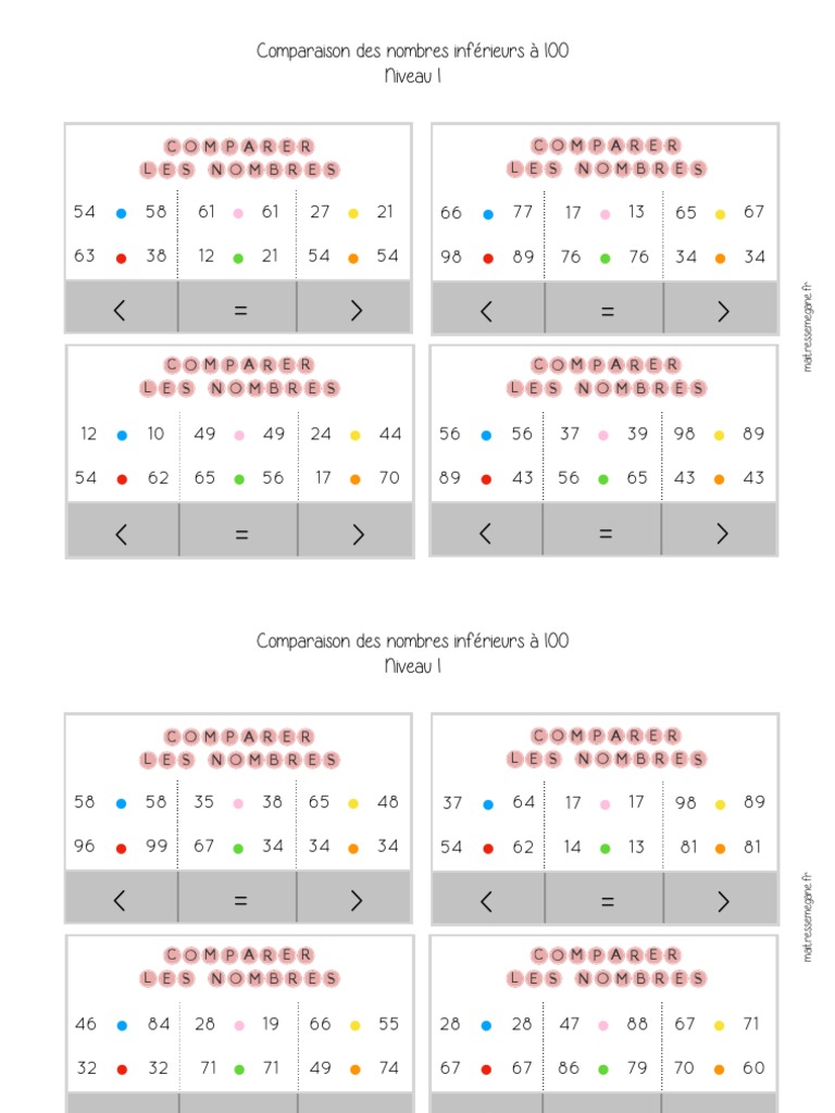 Comparaison des Nombres par Niveau | PDF