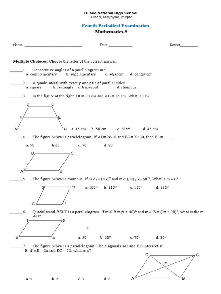 Quadrilateral Pdf Rectangle Area