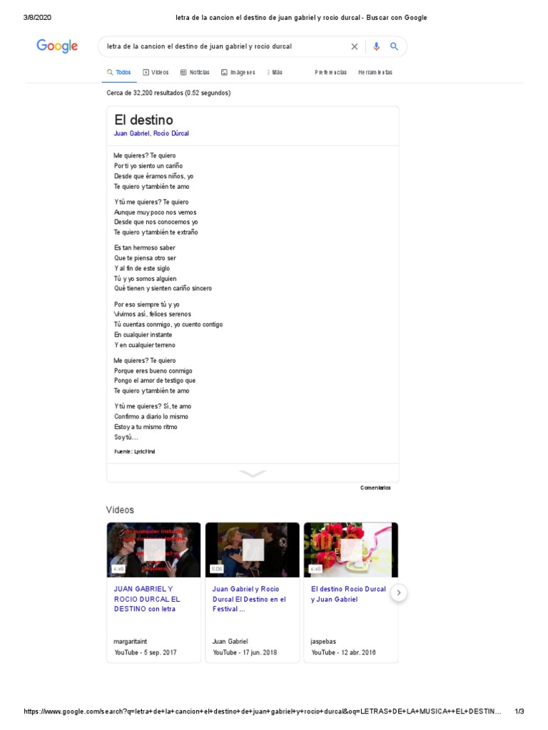Letra de La Cancion El Destino de Juan Gabriel y Rocio Durcal Buscar