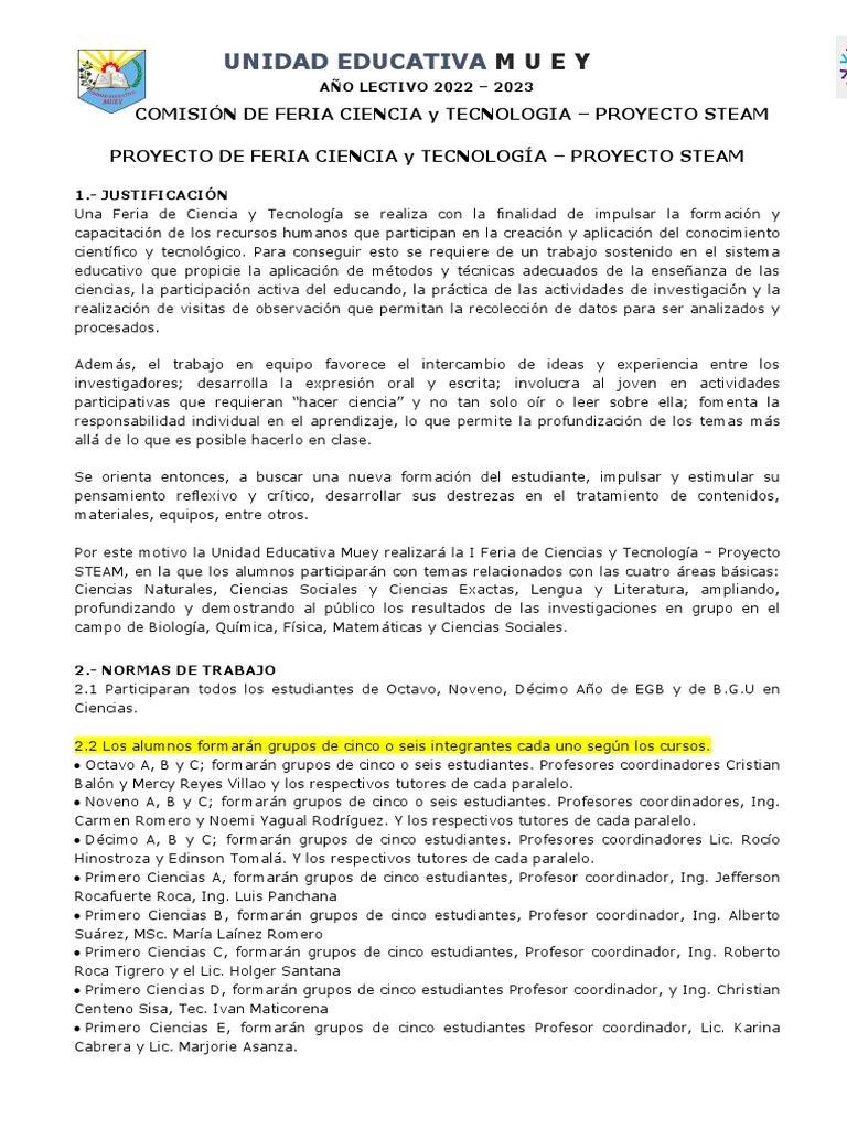I Feria de Ciencias y Tecnología STEAM | PDF | Método científico | Science
