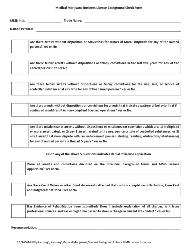 Boulder Medical Marijuana Background Check Review Form | PDF