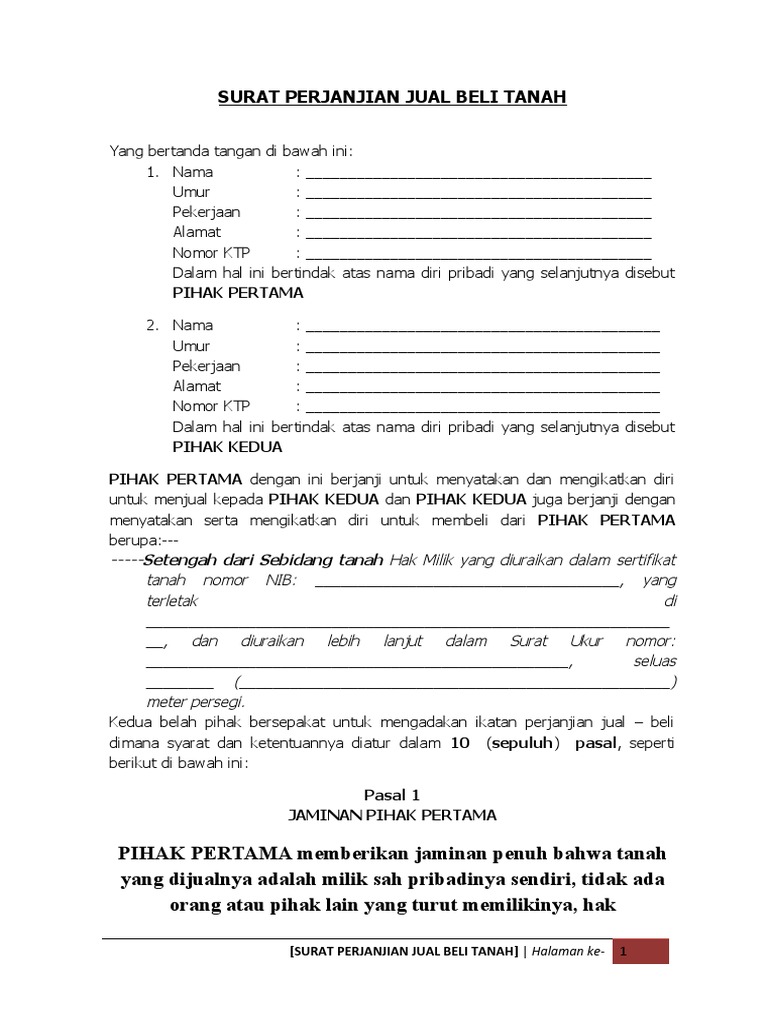 Surat Perjanjian Jual Beli Tanah | PDF