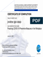 Practicing COVID-19 Preventive Measures in The Workplace - Certificate of Completion