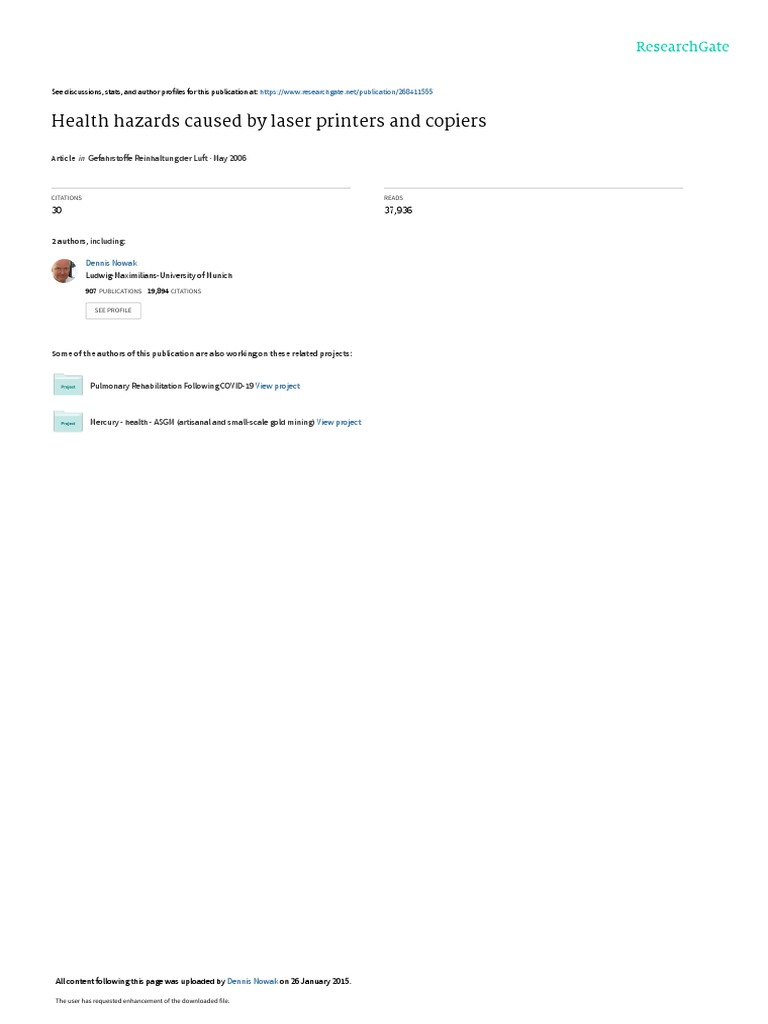 Health Hazards Caused by Laser Printers and Copier PDF Air