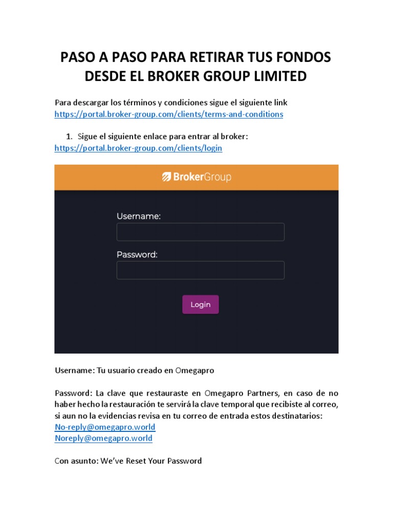 Paso A Paso para Retirar Tus Fondos Desde El Broker Group Limited | PDF