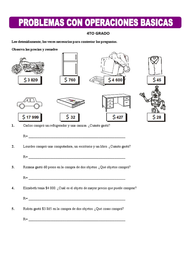 Problemas para Cuarto Grado de Primaria | PDF