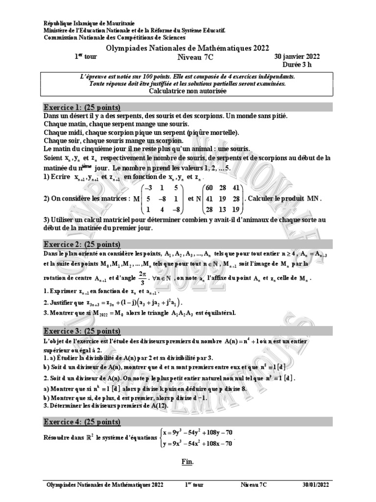 Olympiades Maths 2022 - Niveau 7C | PDF | Mathématiques | Objets ...