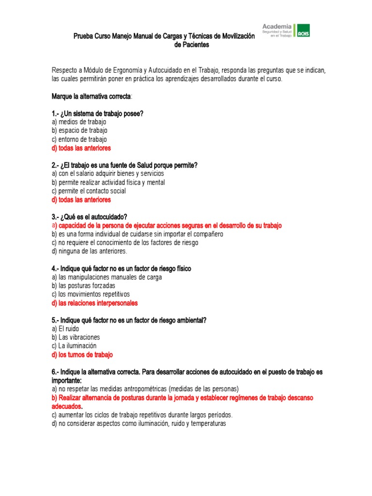PRUEBA - MANEJO MANUAL DE CARGA - y - TMP | PDF | Factores humanos y ...