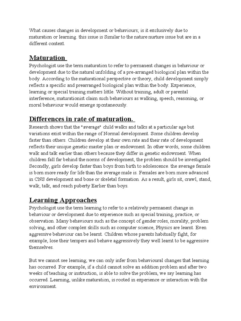 The Interaction of Maturation and Learning in Child Development