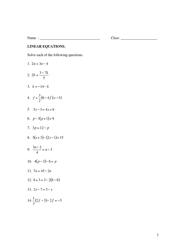 Linear Equations F1 | PDF