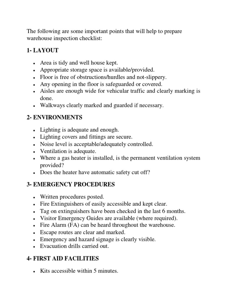 Warehouse Inspection Checklist Pdf Warehouse Personal Protective