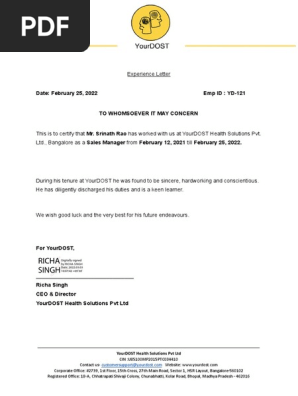 Experience Letter