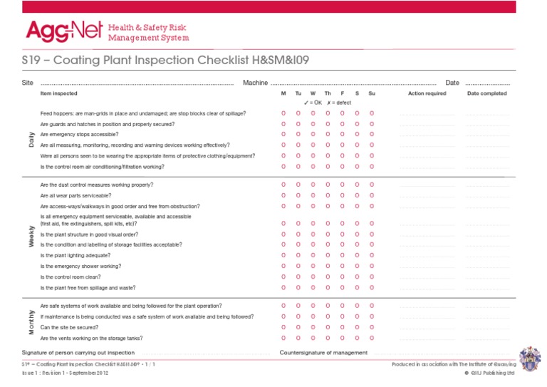 Coating Plant Inspection Checklist | PDF | Occupational Safety And ...