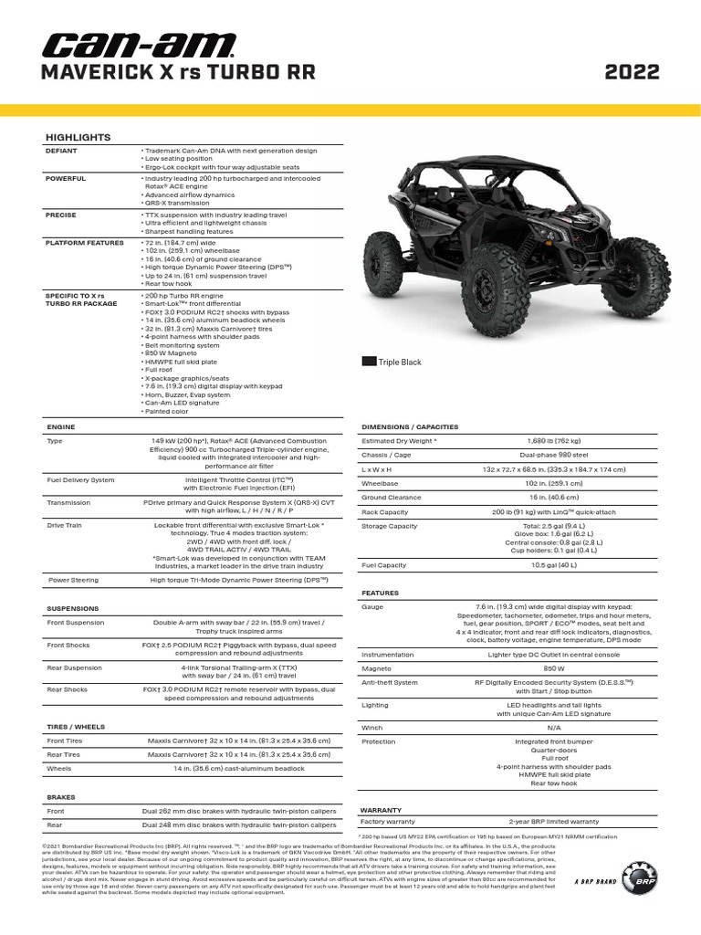 ORV-MY22-TechSpecs-Maverick X Rs Turbo RR NRMM-LR-EN | PDF | Four Wheel ...