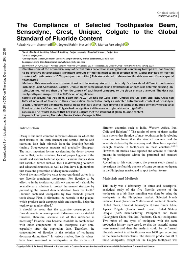 Toothpastes PDF Chemical Substances Health Sciences