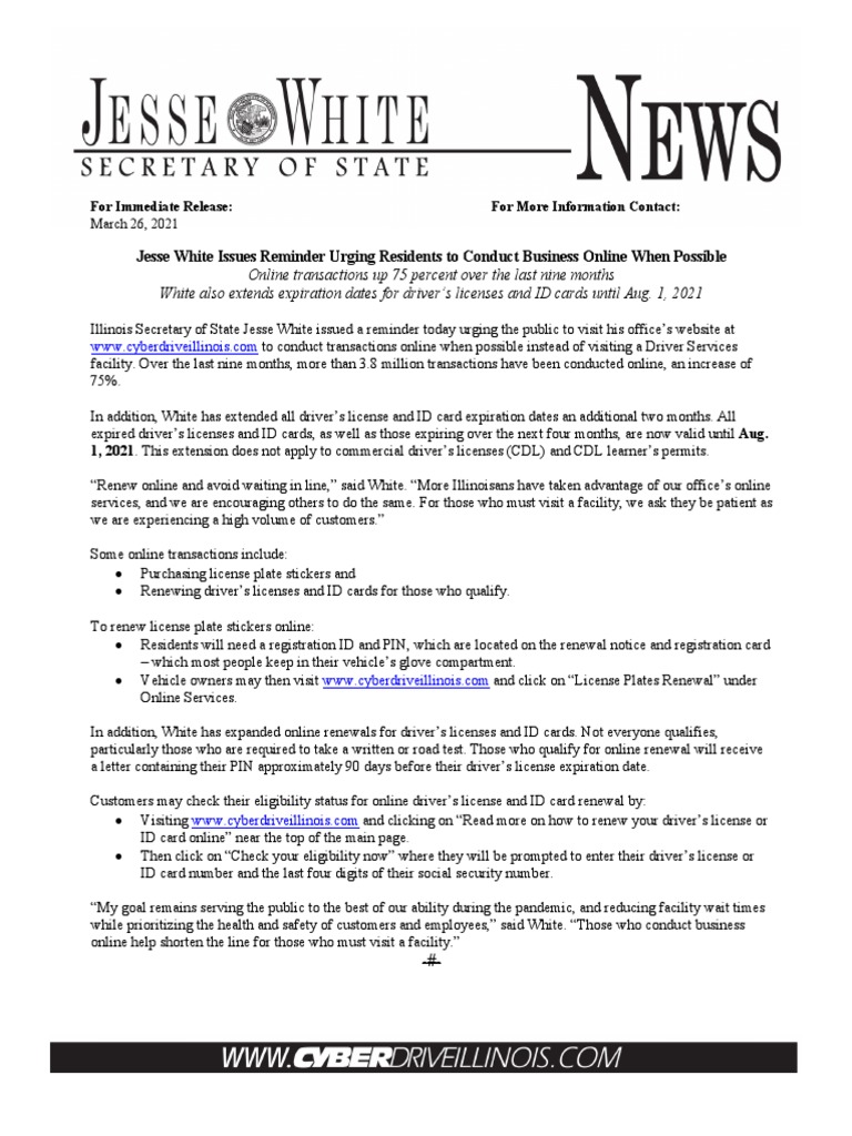Illinois Secretary of State News (March 26, 2021) PDF