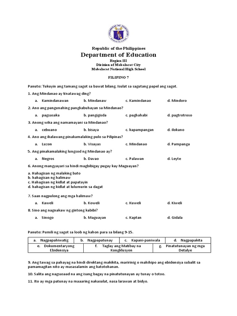 Filipino 7 PT | PDF