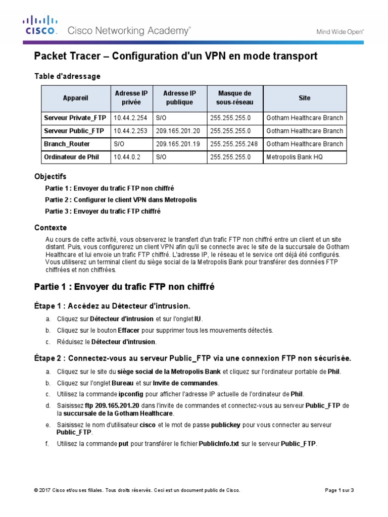 4.3.3.3 Packet Tracer - Configuring VPN Transport Mode | PDF ...