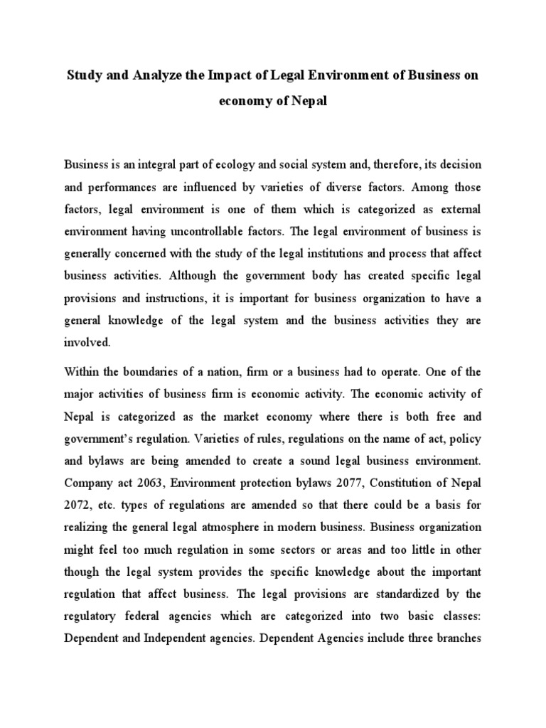 Study and Analyse The Impact of Legal Environment of Business On ...
