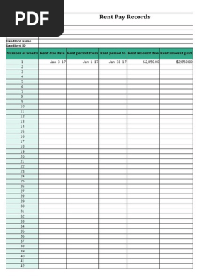 Rent Ledger Excel Spreadsheet