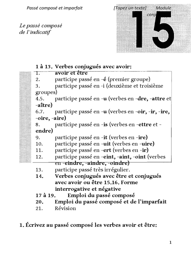 Passé Composé et Imparfait en Conjugaison | PDF