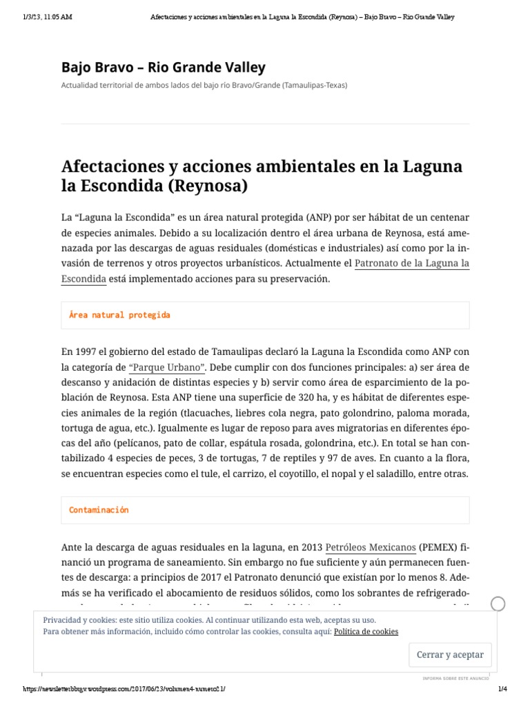 Afectaciones en Laguna la Escondida | PDF | Cookie HTTP | Contaminación