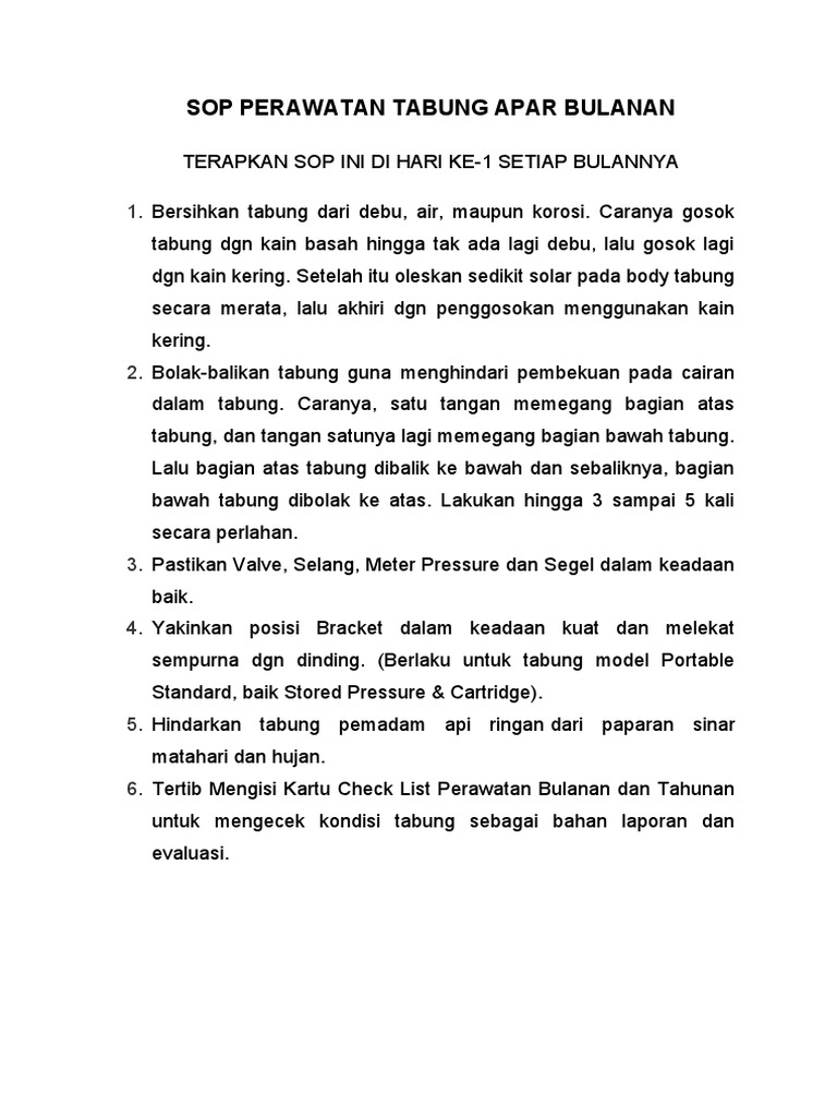 Sop Perawatan Tabung Apar Word Version PDF