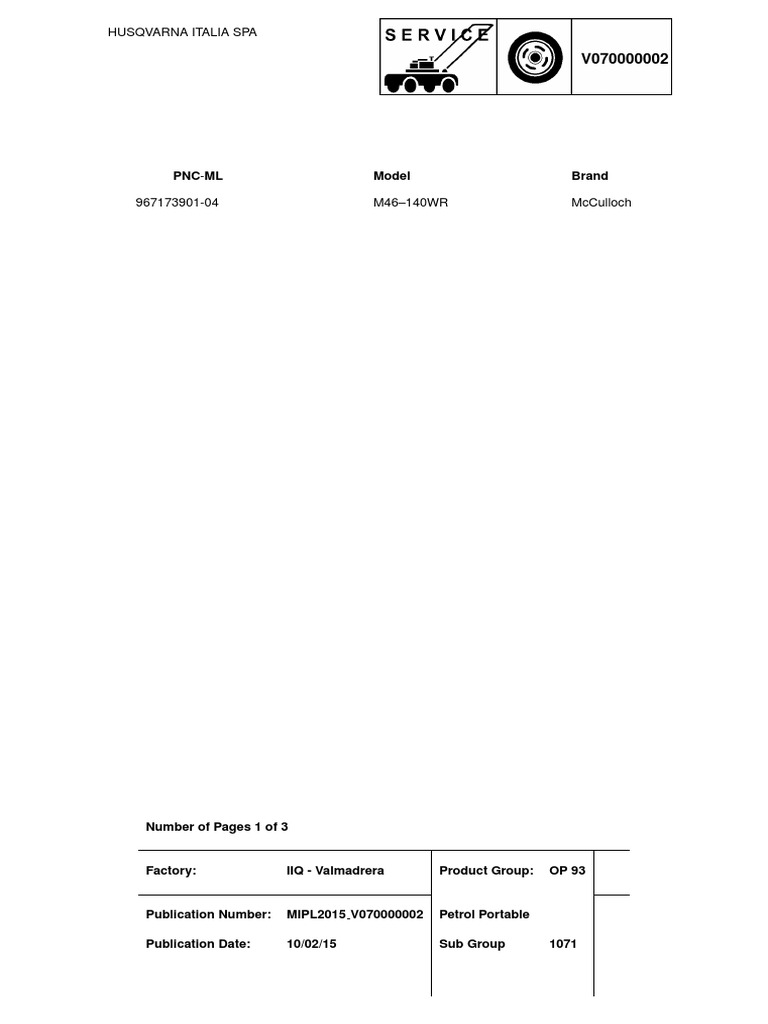 McCulloch M46-140WR Parts List | PDF | Screw | Belt (Mechanical)