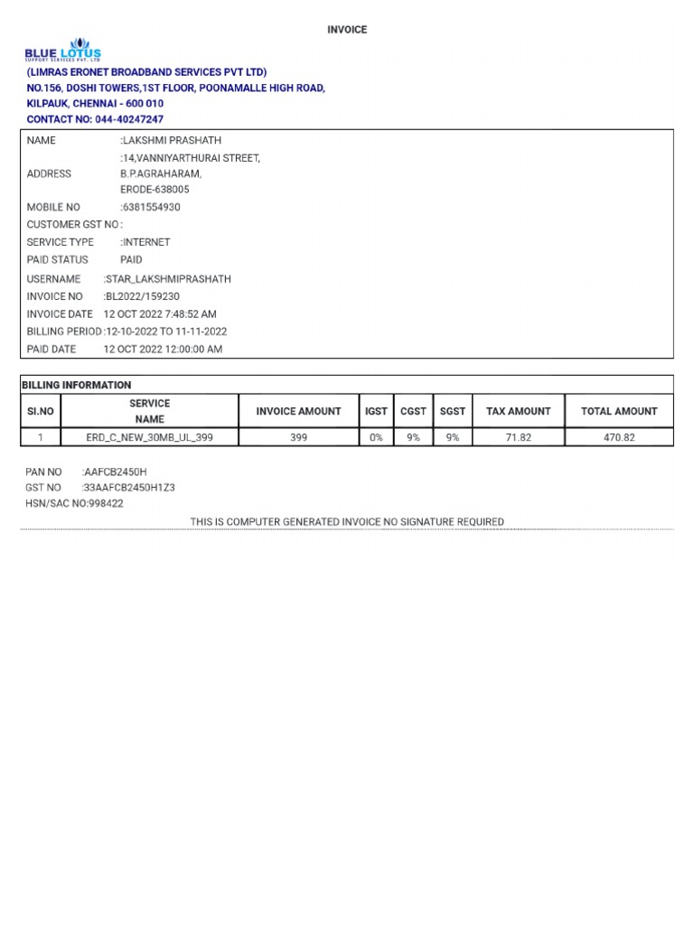 Wifi Bill | PDF